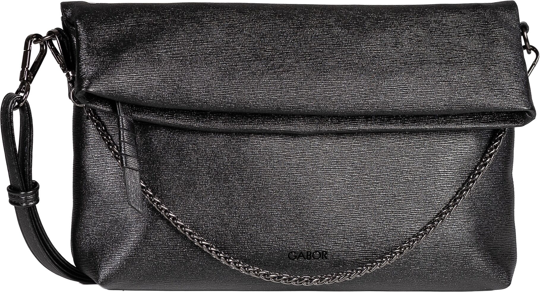 Umhängetasche GABOR "Hava", Damen, Gr. B/H/T: 26,5cm x 17cm x 6cm, schwarz (schwarz, metallic), Lederimitat, Taschen Umhängetasche, Damen Abendtasche mit Kette als Umhängeriemen schwarz, metallic B/H/T: 26,5cm x 17cm x 6cm