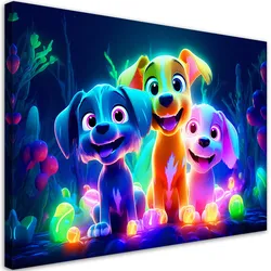 WANDBILD Cartoon Hunde neon 90x60cm