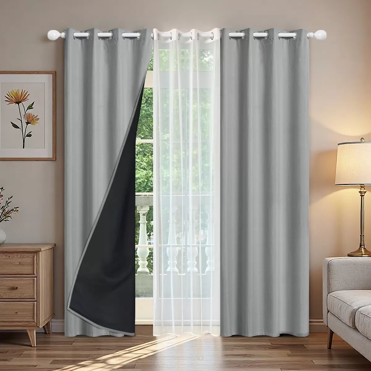 INF Ensemble de 3 Rideaux Occultants (132x160cm) - Draps Modernes et Élégants Assombrissant la Pièce Gris