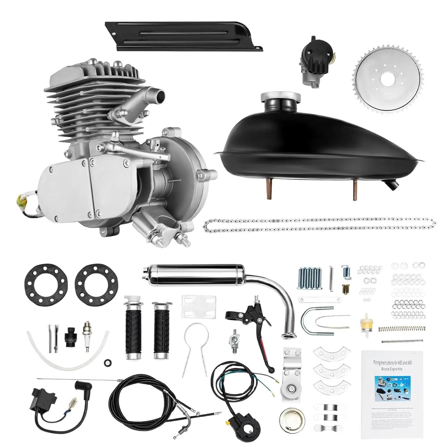 Fahrrad Motor Kit - 80cc 2-Takt Benzinmotor - 2,2 kW Hilfsmotor - Mit Schalldämpfer - CDI Zündung - Schwarz