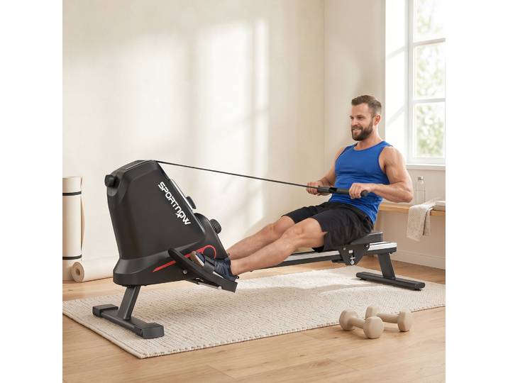 SPORTNOW Rameur Magnétique 16 Niveaux LCD Maison Support Téléphone