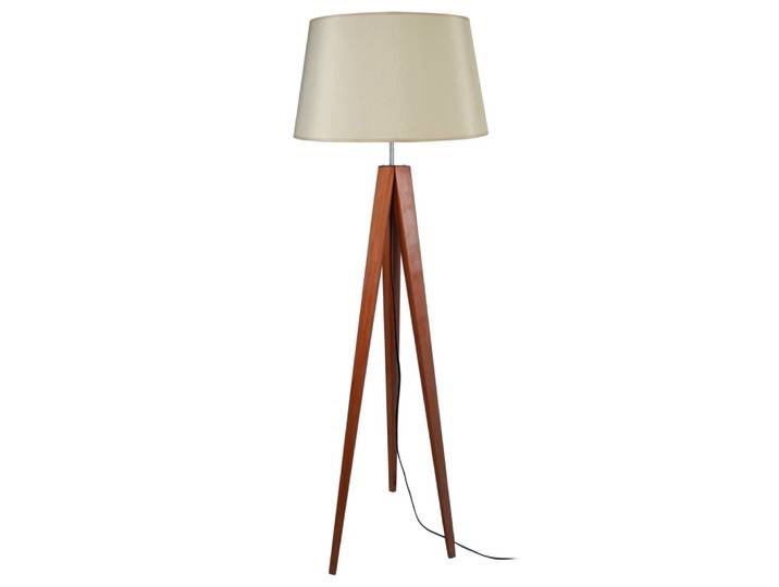 Lampadaire bois foncé abat-jour beige