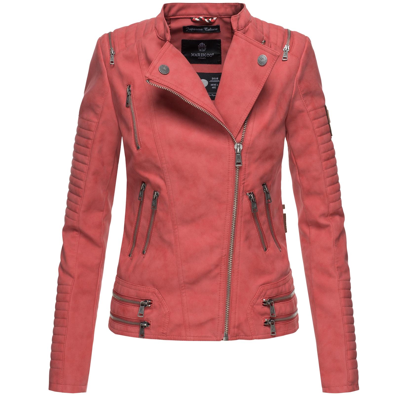 MARIKOO Damen Designer Übergangs Bikerjacke Kunstlederjacke Akikoo