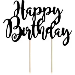 PartyDeco Tortenstecker Dekoration Schwarz „Happy Birthday“ KPT11-010 dortis