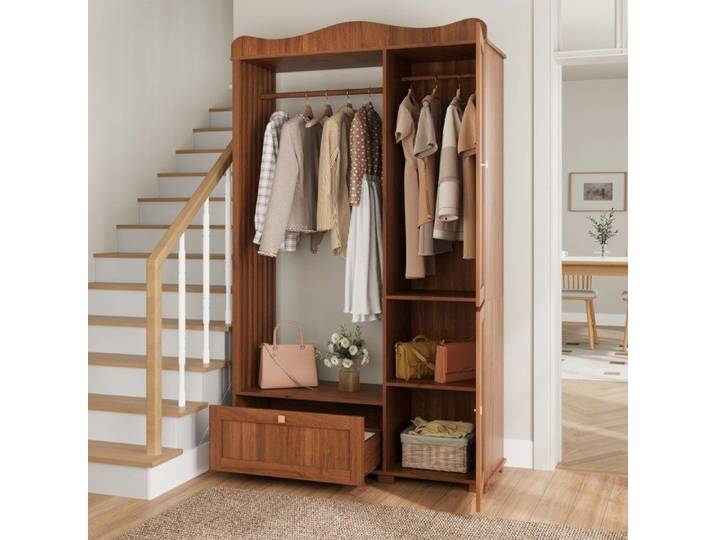 Maisentiel armoire de chambre avec miroir 115 5 x 38 5 x 194 5 cm MDF coloris noyer