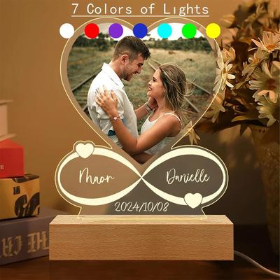 Inspire Essentials Custom Photo Acrylic Plaque Personalized Couple Gift Anniversary Love Frame 7 Colors Light