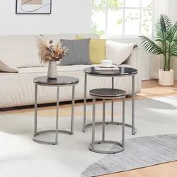 Satztisch Bornholm im 3er Set Marmor, schwarz [en.casa]