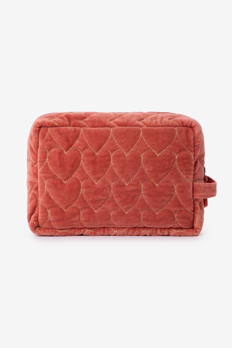 Sissy-Boy Make-uptas van donkerroze velvet met hartjesmotief