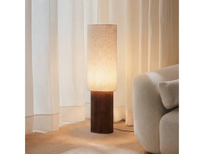 Stehlampe Kimiko Lindby, Holz dunkel, für Wohn- / Esszimmer, Holz, Skandinavisch, Stehlampe