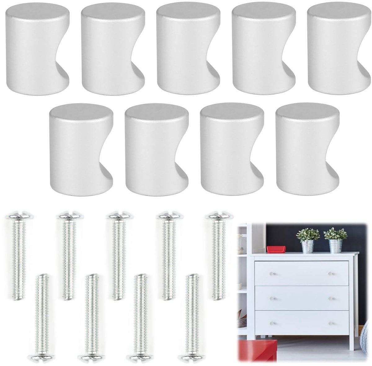 Solidchoice Set van 9 aluminium meubelknoppen met matte zilveren afwerking