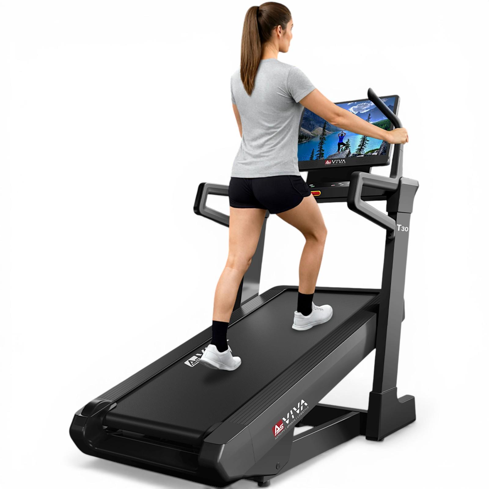 Laufband klappbar AsVIVA T30 Heimtrainer bis 20 km/h -6% bis 46% Steigung mit 21,5" Touchdisplay Bluetooth bis 150kg
