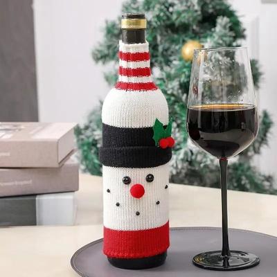 Uplift Essentials Christmas Wine Bottle Cover Santa And Snowman Knit Holiday Decoration snowman