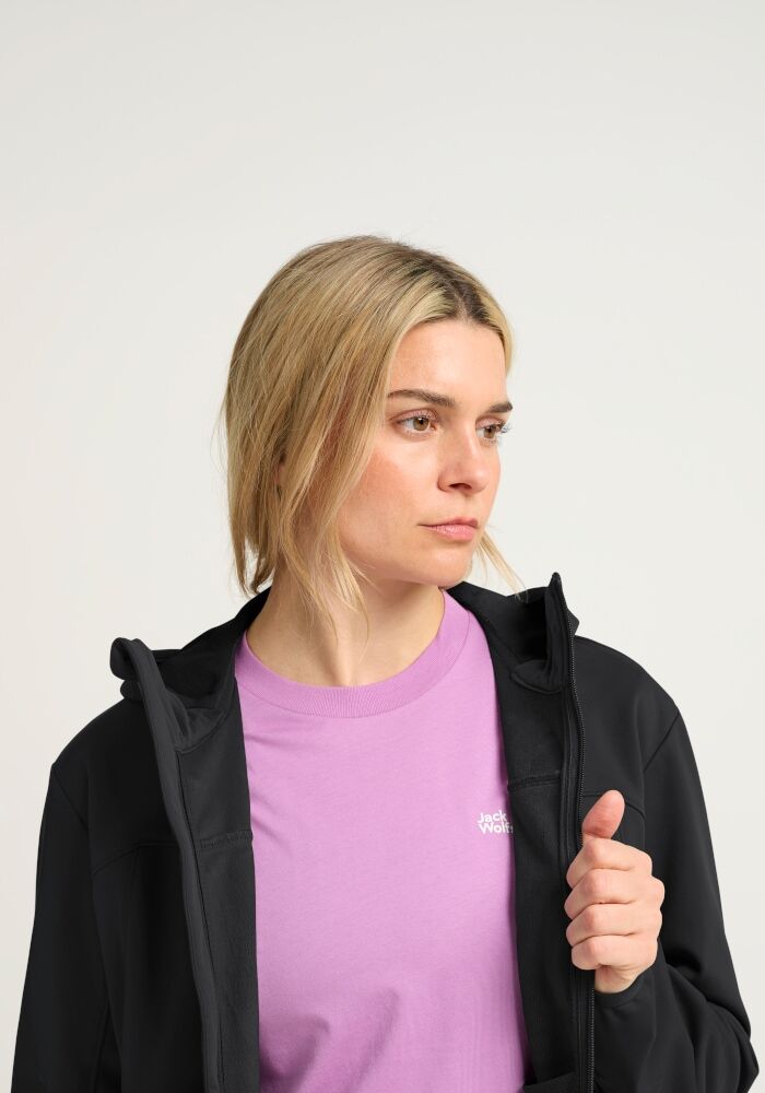Softshelljacke JACK WOLFSKIN "WINDHAIN 2 HOODY W", Damen, Gr. XXL, schwarz, Obermaterial: 100% Polyester, normal, Jacken Softshelljacke, wasserabweisend, windabweisend, wärmeisolierend schwarz XXL