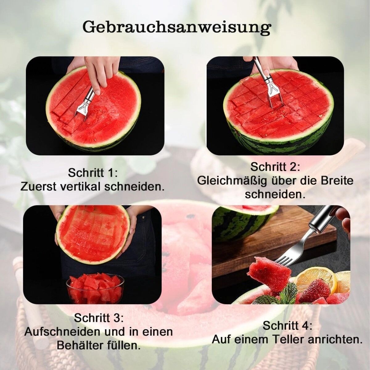 INF Edelstahl-Wassermelonen-Schneider – Doppel-Linien-Griff 4er-Pack, Silber, Schneide- und Servierwerkzeug