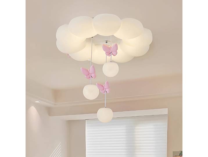 Lampes de plafond pour chambre d'enfant, chambre de princesse, style nuage, rose, nœud, boule à bulles, LED, crème, romantique, chambre de fille