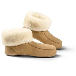 Fellhof Lammfell Hüttenpatschen mit Ledersohle hellbraun 43 - beige;braun