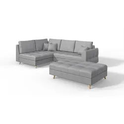 ECKSOFA MIT HOCKER Lorine Mikrofaser Grau