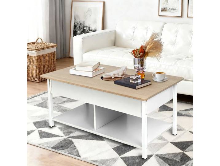 JEOBEST Table de Salon Industrielle Design Table Basse avec Plateau Relevable Rangement Caché pour Salon Petit Espace Bureau