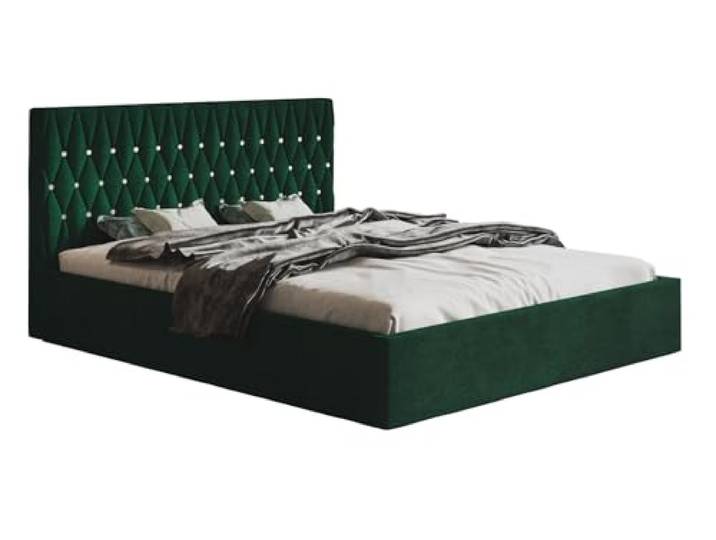 Emporius Doppelbett 180x200 Crystal mit Bettkasten - Schlafzimmer, Designer Bett, Lattenrost, Velvet (Grün - Kronos 19)