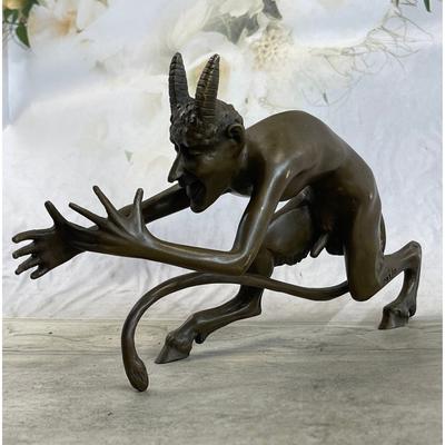 Bronzhaus Greek Satyr Faun Demon Devil Horned Satan Bronze Figurine Statue Sculpture 6 Inches X 10 Inches
