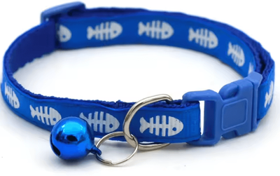Inspire Curations FishBone Charm Adjustable Cat & Kitten Collar With Bell blue 3pcs