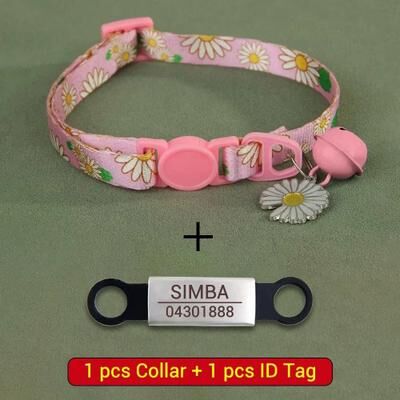 Inspired Finds Personalized Printed Cat Collar With Engraved ID Nameplate Adjustable Safety Collar For Cats & Small Dogs pink Chrysanthemum