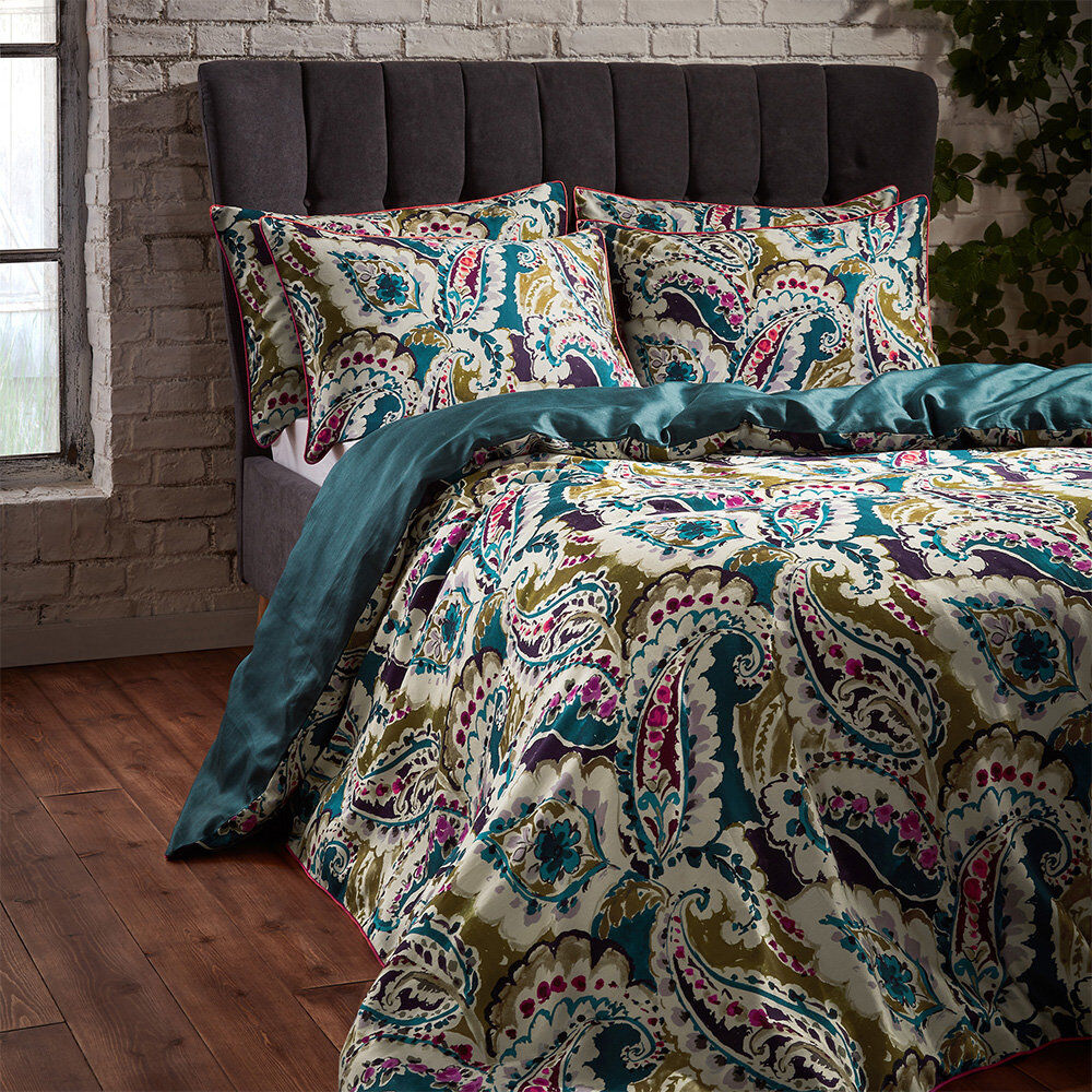 Ew by Edinburgh weavers Sateen Paisley Duvet Cover Set with Pillowcases Included Teal Kingsize - 2 Standard Pillowcases
