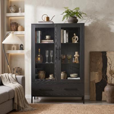 Kodotan sofa "60""H Display Cabinet with Glass Door,Farmhouse Storage Cabinet with 1 drop-down door and 4-Tier Adjustable Glass Shelves"