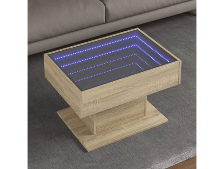 HEFZGDB LED Couchtisch Sonoma Eiche 70x50x45 cm Holzwerkstoff mit RGB Infinity Spiegel Beleuchtung und robuster Tischplatte für Wohnzimmer