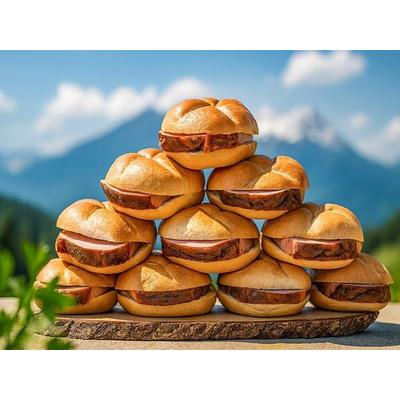 CALVENDO Puzzle Bayerische Leberkässemmeln vor Alpenpanorama | 1000 Teile Lege-Größe 64x48cm Foto-Puzzle für glückliche Stunden