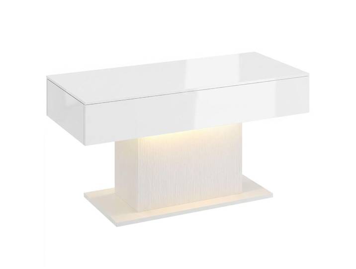 Homcom Couchtisch Spanplatte MDF Weiß, Weiß Hochglanz, Holzwerkstoff, Nachbildung, 2 Schubladen, Rechteckig, Sockel, 48x55x108 cm, Wohnzimmer, Wohnzimmertische, Beistelltisch