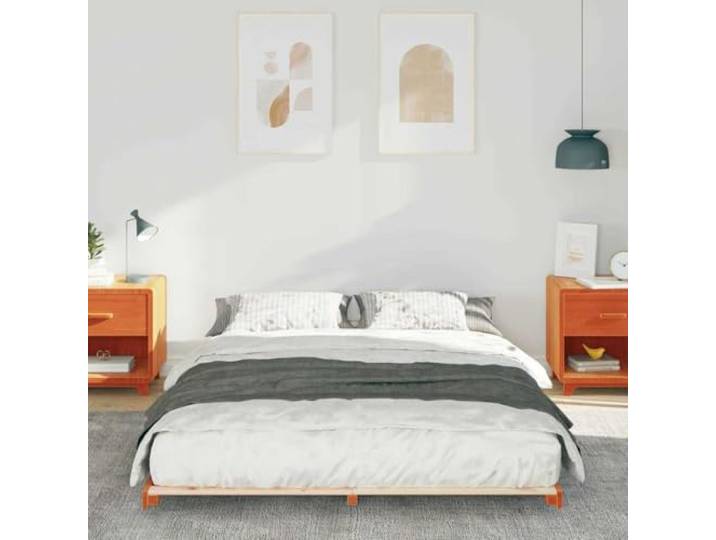 KTHLBRH Bett Platform Kiefer massiv 150 x 200 cm braun gewachst Modernes Design, einfache Montage, kein Boxspring, einfache Reinigung, Kapazität 220 kg