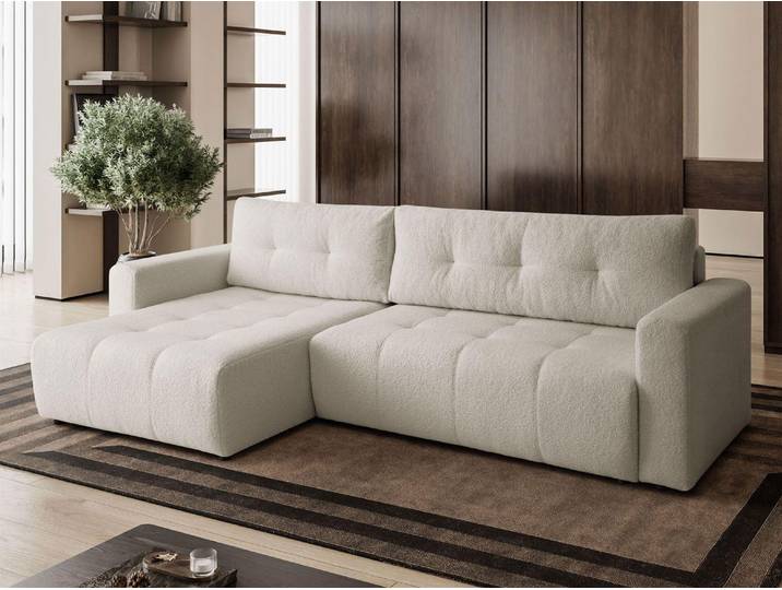 Margaret Hadas24 Ecksofa L Form Viola 261 x 143 cm mit Schlaffunktion und Bettkasten Couch , Lammfelloptik Schlafcouch Sofa universale Seite, cremig