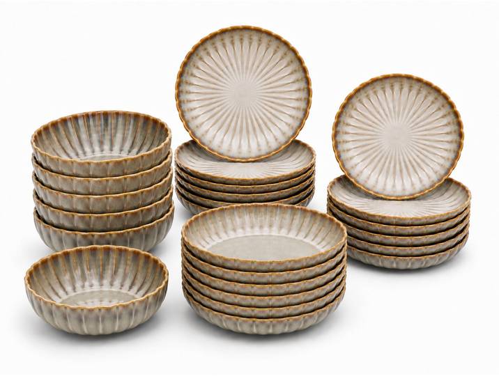 Teller-Set COSY & TRENDY Astera, Geschirr-Set, 24-tlg. , beige, 24, Steinzeug, Geschirr-Sets, Teller-Set, Steinzeug, für 6 Personen, rund, spülmaschinengeeignet