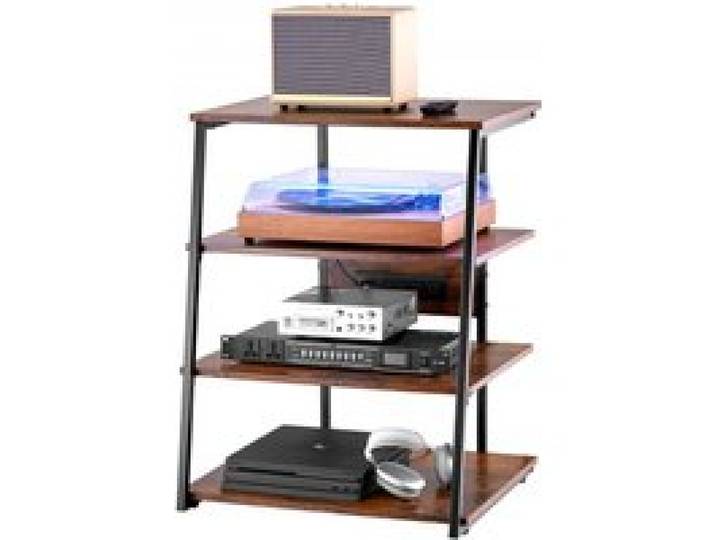 VEVOR Meuble Audio Visuel 4 Niveaux, Étagère Multimédia en Bois, Support TV d’Angle avec Multiprises et LED, Réglable en Hauteur, pour Lecteurs DVD/Décodeurs de Câbles/Consoles de Jeux, Marron