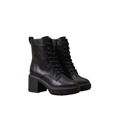 Schnürstiefelette CALVIN KLEIN "BLOCK HEEL ANK BOOT LACEUP LTH", Damen, Gr. 41, schwarz, Leder, unifarben, Schuhe Schnürstiefelette, Schnürboots mit Blockabsatz und Anziehlasche