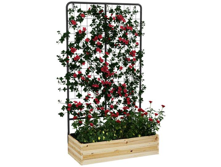 Outsunny Hochbeet mit Rankhilfe, Pflanzkasten aus Holz, für Garten, Balkon, Naturholz, Fichtefarben, 38x145x80 cm, Gartenzubehör, Hochbeete