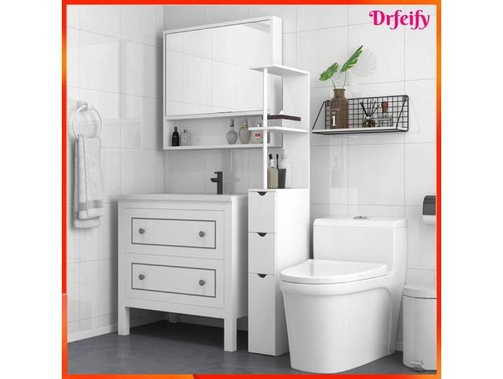 Meuble colonne - AKOZON - 10309 - Blanc - MDF - 15 x 33 x 136 5 cm