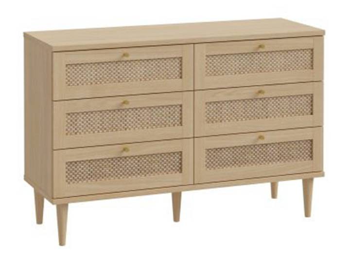 Commode 6 tiroirs Calasetta chambre à coucher Chene/poly Rattan - Basika