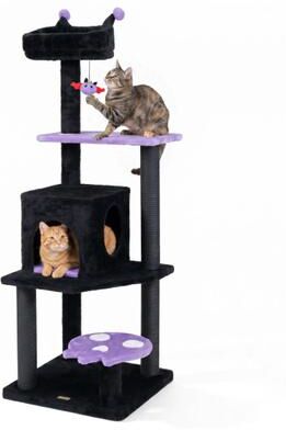 "Costway 57"" Spooky Cat Tower with Padded Perch and Spider-shaped Hanging Toy-Purple"