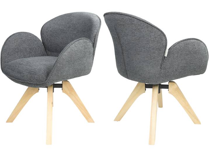Armlehnstuhl TOM TAILOR HOME WINGS ARMCHAIR , grau (schwarz steel, rubberwood, rubberwood, fth 19 schwarz steel), B:61cm H:82cm T:63,5cm, Massivholz, Stoff, Stühle, Armlehnstuhl, mit Armlehnen, drehbar, Rückholfunktion, Massivholzgestell