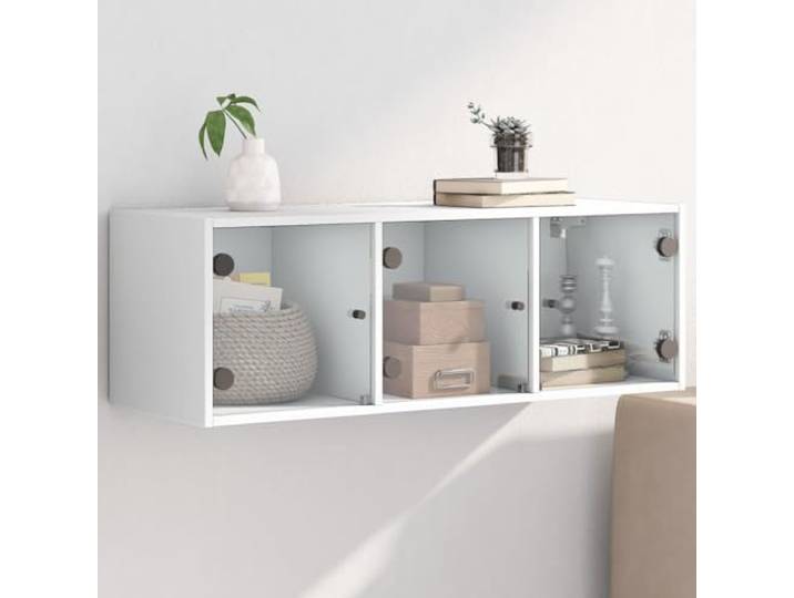 KGHFDVB Wandschrank mit Glastüren Weiß 102x37x35 cm Holzwerkstoff, Feuchtigkeitsbeständig, Wandmontage, Mehrere Fächer, Büro & Wohnzimmer