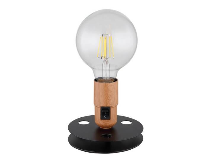 Globo Tischleuchte, Schwarz, Metall, Holzoptik, 9 cm, mit Schalter, Lampen & Leuchten, Innenbeleuchtung, Tischlampen, Tischlampen