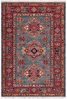 Treasured Knots Tribal Super Kazak Sage Green/Red Hand Knotted Wool Rug - 3'0'' x 4'0''