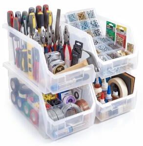 Sorbus Open Front Stackable Garage Storage Bin – Heavy Duty Plastic Organizer Tote for Tools, Hardware & Shelving