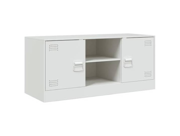 LKJephalotrope TV Schrank Weiß 99x39x44cm Lowboard aus Stahl Metall Stabiles Metall Lowboard für Wohnzimmer und Schlafzimmer mit 2 Fächern, 2 Metallgriffen und hoher Tragkraft bis 90kg.