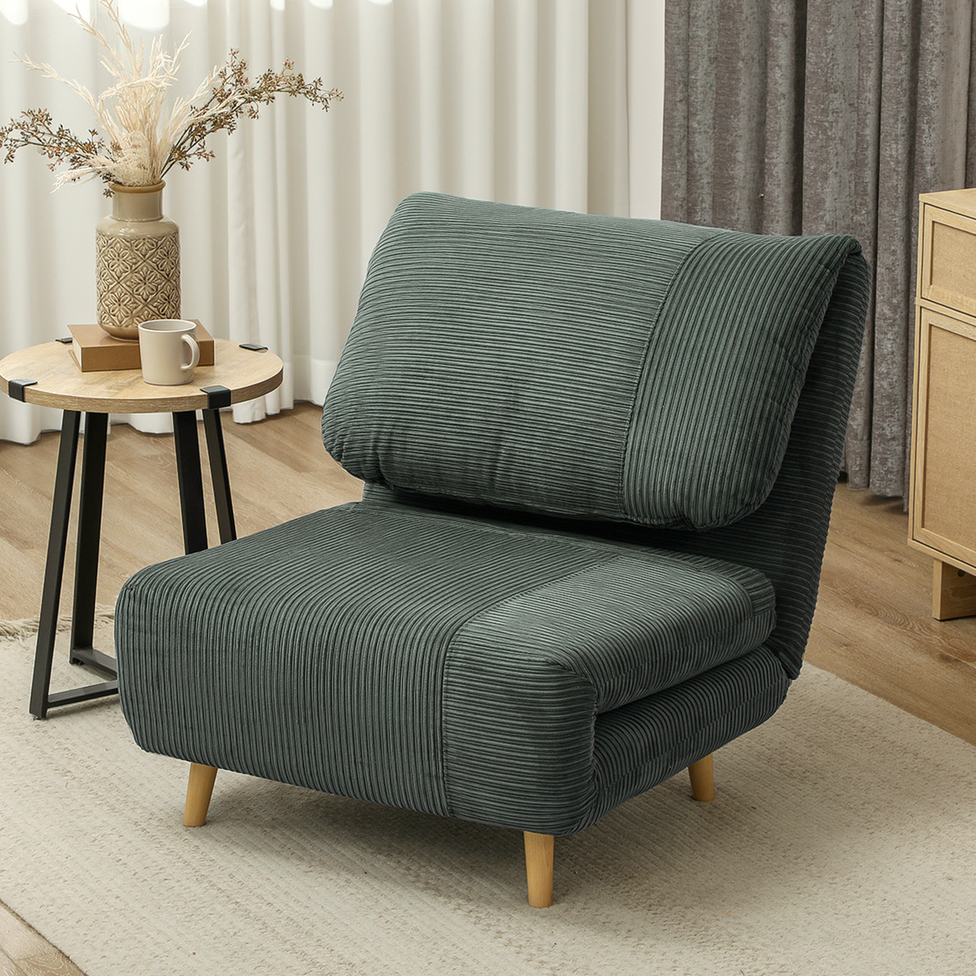 Homcom 2-in-1 Poltrona Letto Ospiti, poggiatesta regolabile Velluto a Coste 82 cm x 89 cm x 83 cm Verde