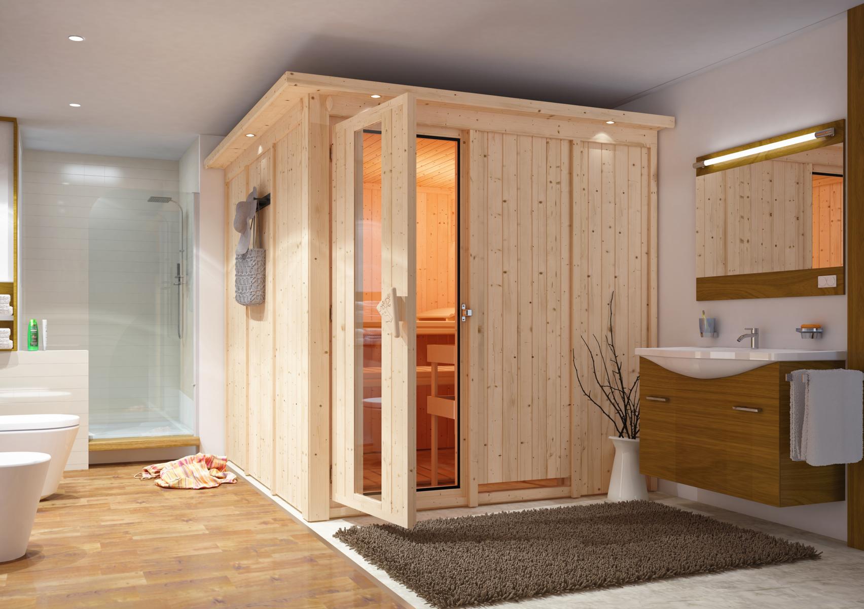 KARIBUHOLZT Sauna Rodin Front, o. Zub. m.Isoliertür u.Dachkranz 09231476