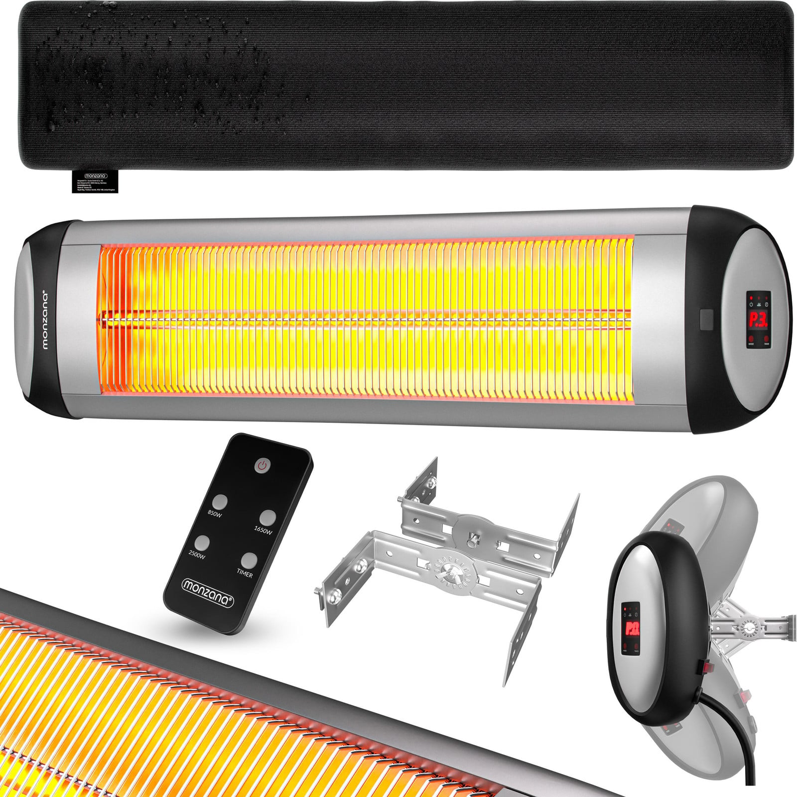 Monzana Infrarood terrasverwarmer 2500W voor buiten, zilver