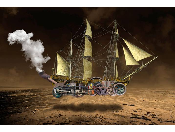 Fototapete PAPERMOON Steampunk Segelschiff , bunt, B:5m L:2,8m, Vlies, Tapeten, Fototapete